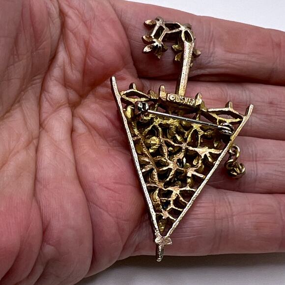 LISNER Vintage Floral Umbrella PARASOL Brooch Blue Green Enamel Gold Tone - Picture 8 of 9